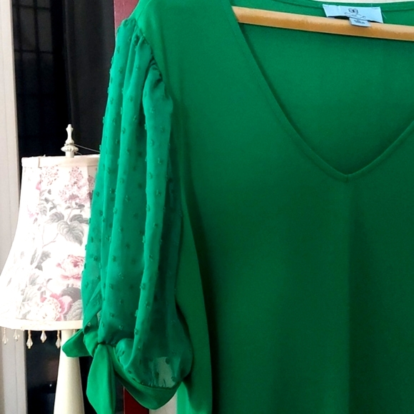 CECE Green V Neck Tie Sleeve Blouse Top Sz XL - Picture 5 of 10